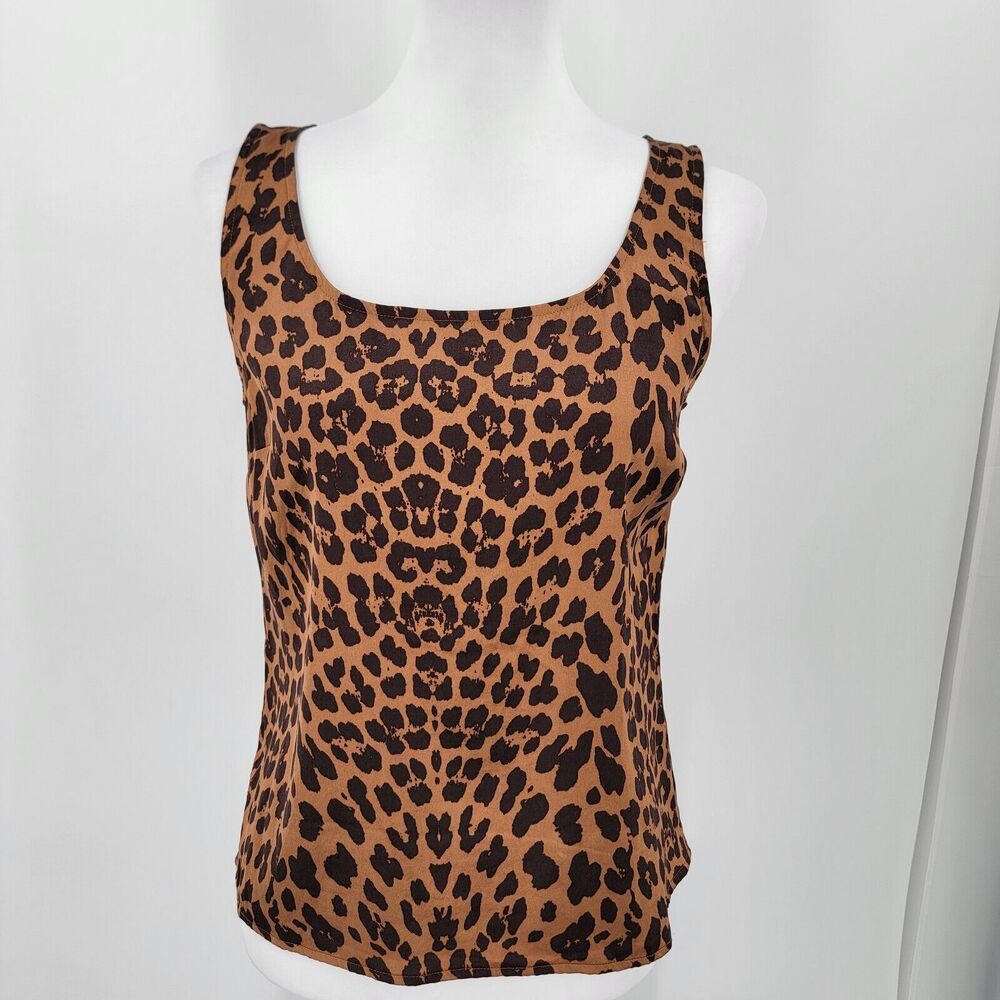 St John Tank Women's Small Silk Animal Print Top Brown
